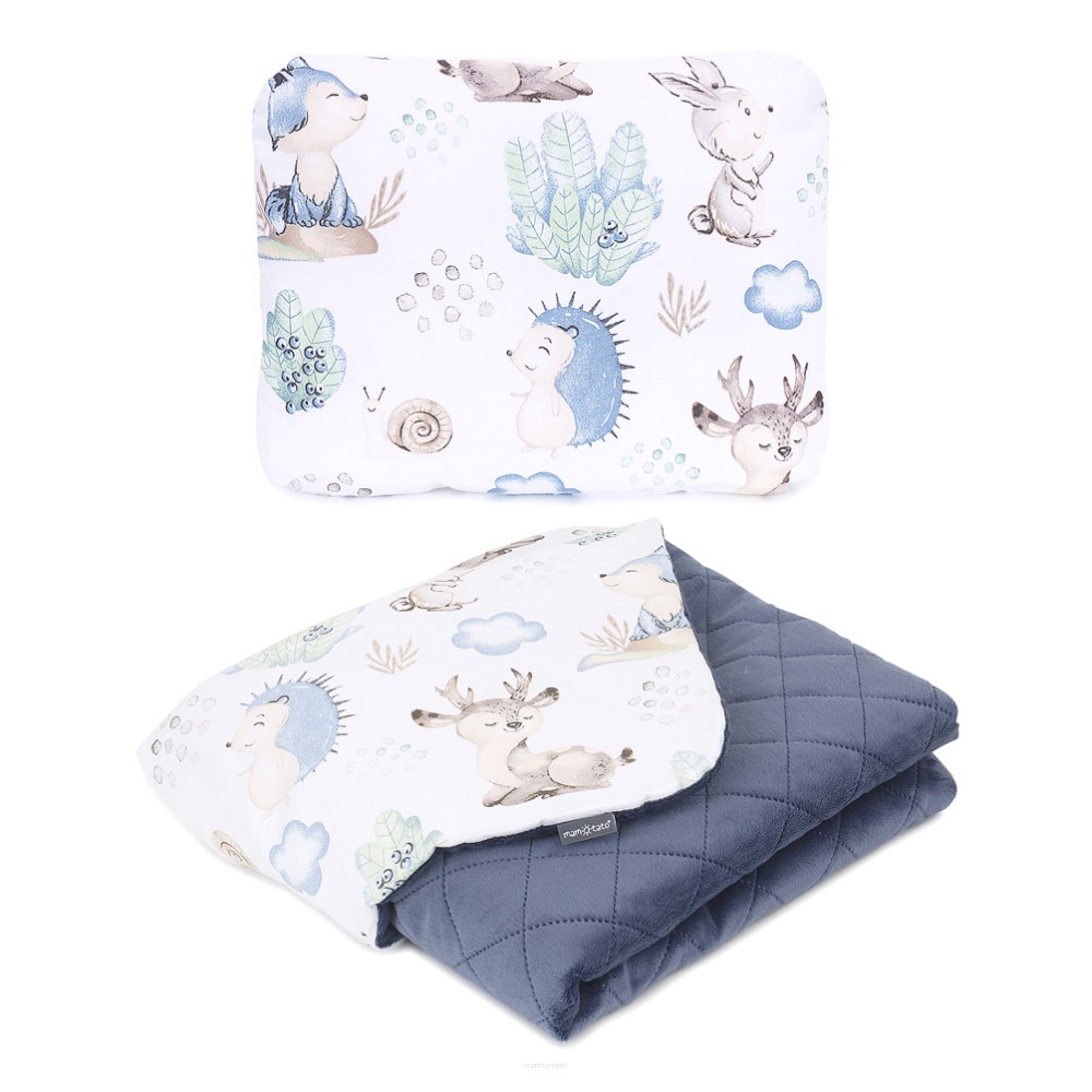 Slika Odeja in vzglavnik Minky HEDGEHOG AND DEER/DENIM