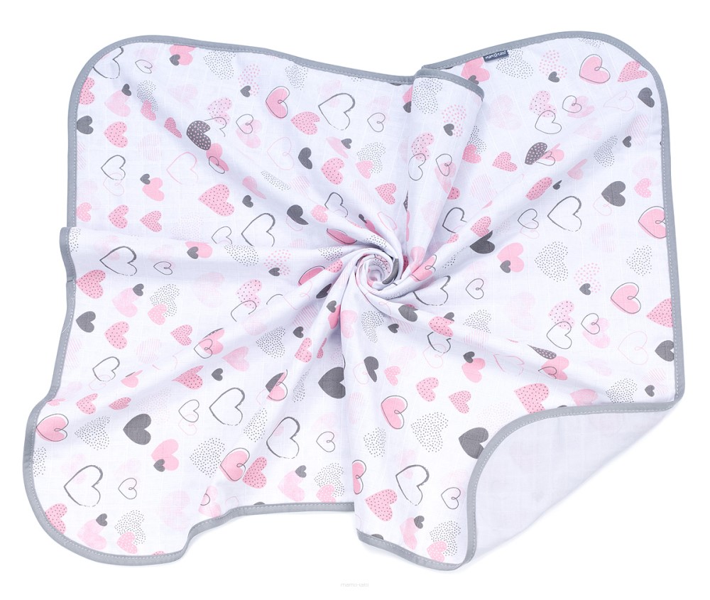 Slika Dvostranska odeja muslin PASTEL HEARTS/GRAY