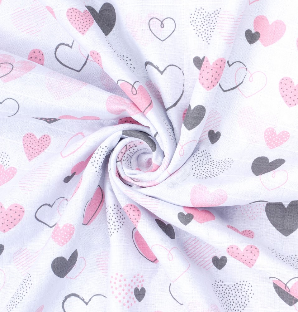 Slika Dvostranska odeja muslin PASTEL HEARTS/GRAY