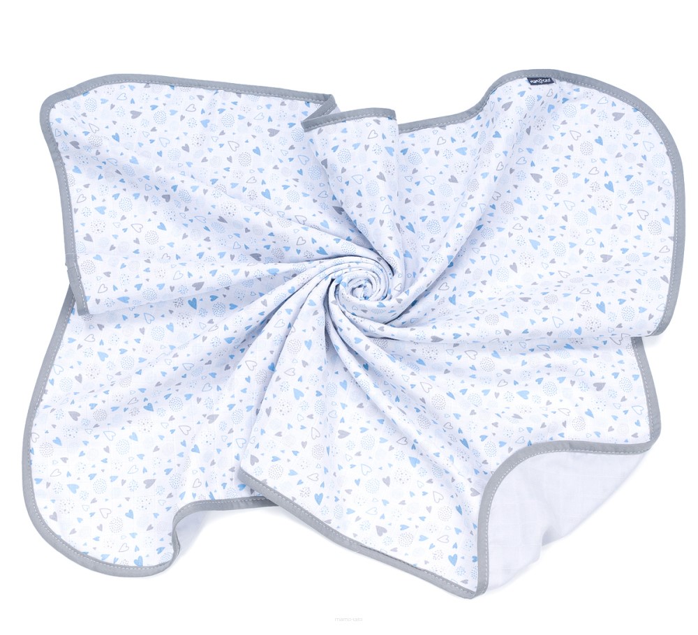 Slika Dvostranska odeja muslin GRAY-BLUE/GRAY HEARTS