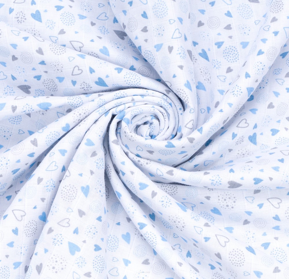 Slika Dvostranska odeja muslin GRAY-BLUE/GRAY HEARTS
