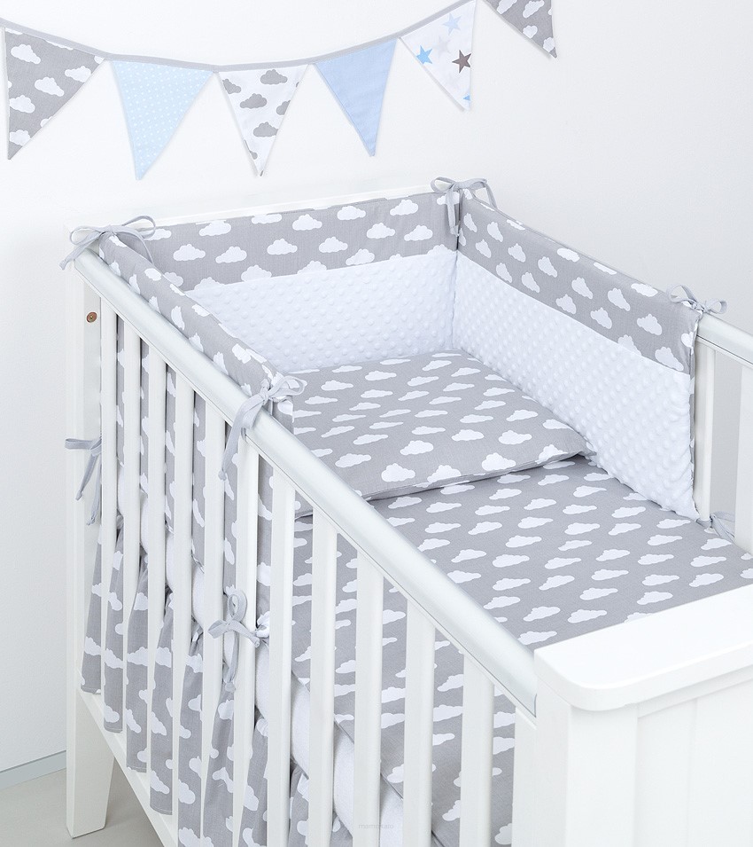 Slika Obroba z 2-delno posteljnino CLOUDS WHITE ON GRAY/WHITE