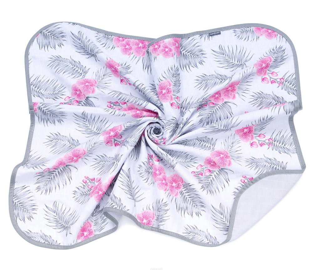 Slika Odeja&tetra plenica muslin 80x100 FLOWERS/ASHEN